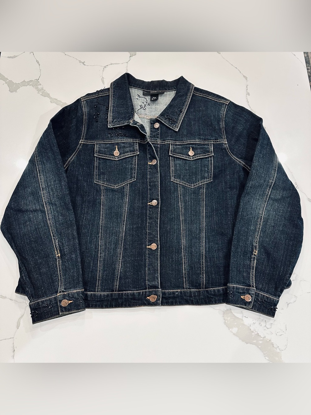 Venezia Womens Plus Size 22/24 2X Beaded Denim Jacket Dark Wash Y2K Vintage